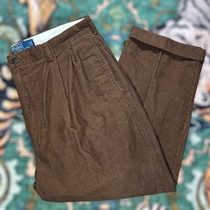 Vintage Polo Ralph Lauren Hammond Corduroy Pants Brown Preppy Pleated Mens 36x25